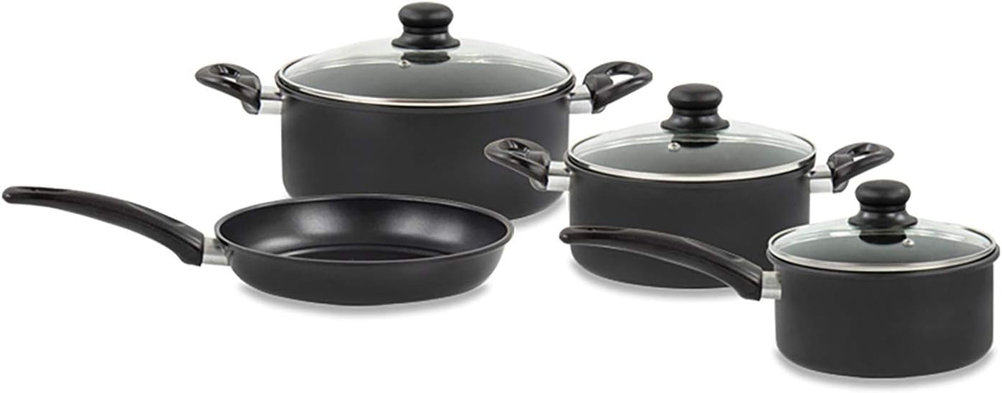 7Pcs Nonstick Cookware Set Carbon Steel Induction Pots & Pans Set with Glass Lids (Stockpots with Lid, Saucepan with Lid, Frying Pan)