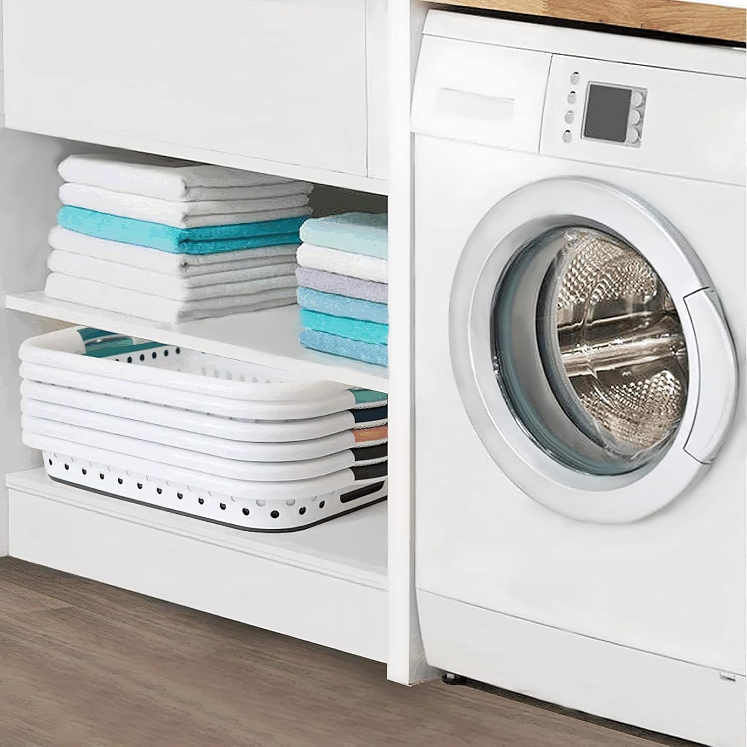 Laundry Basket Collapsible- Washing and Storage Baskets for Clothes- Foldable Laundry Hamper- Plastic Clothes Organiser- Pop up Storage Clothes Basket (Grey)