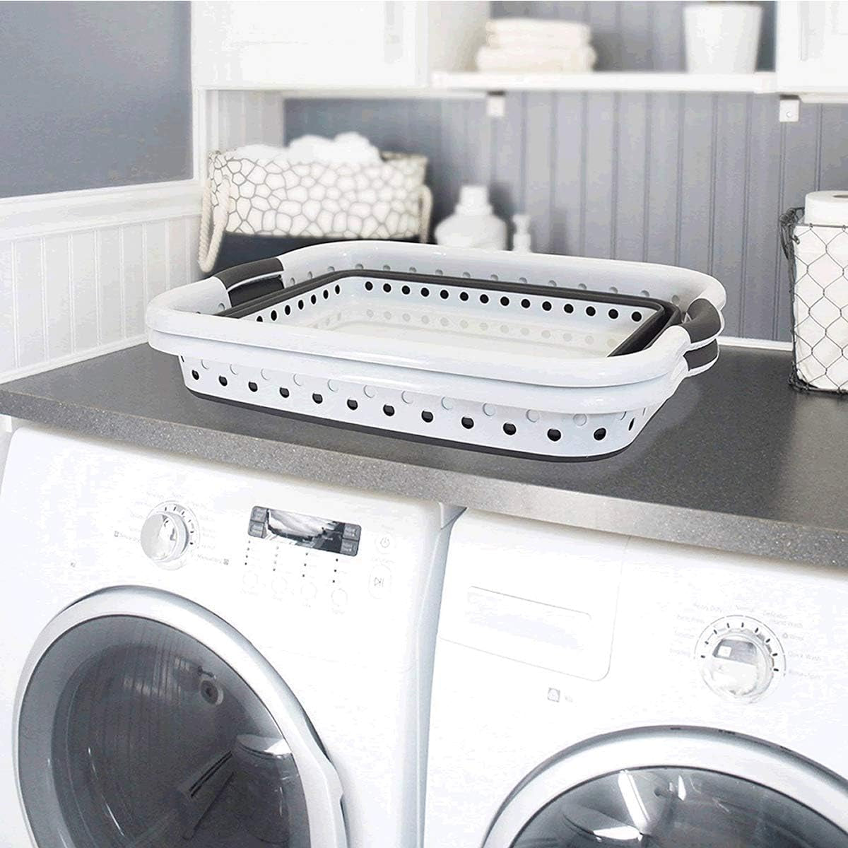 Large Collapsible Plastic Laundry Basket - Foldable Pop-Up Laundry Basket - Square Space Saving Storage Container Organizer- Portable Plastic Laundry Basket with Handles
