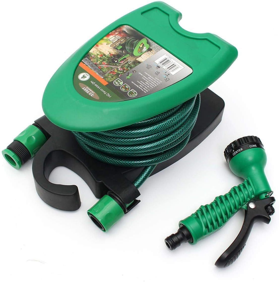 Trading Innovation 10 Meter Hose Pipe Set Mini Garden | Heavy Duty Flexible & Leak Proof | Watering Tangle Free Hose Pipe Reel Spray HQ Patio Set High Pressure Water Hose Spray (Green)