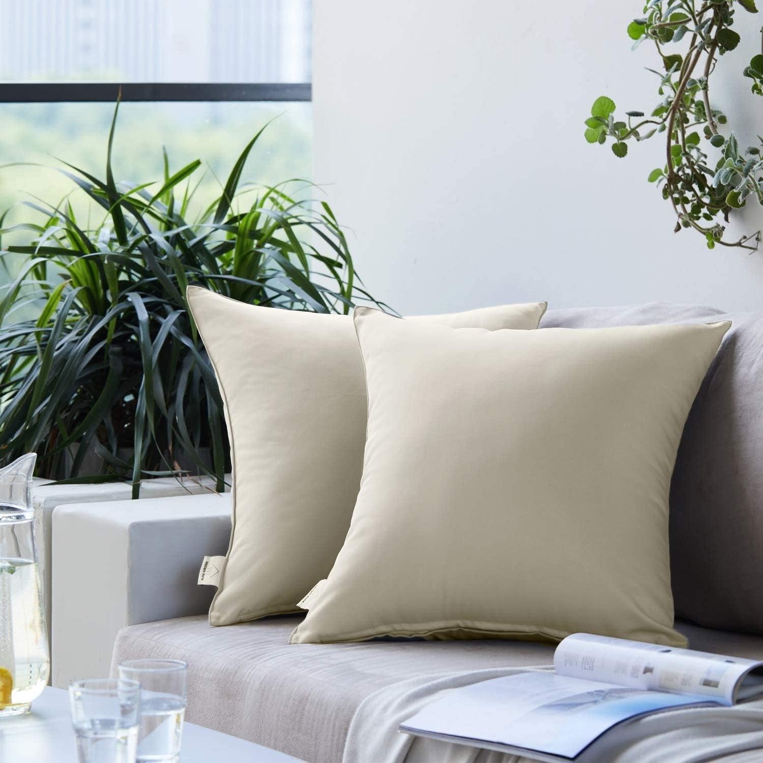 Waterproof Outdoor Garden Cushion Covers for outside Bench Sofa Chair Furniture 60X60Cm - Breathable Fabric - Washable Cover – Multi Purpose - Garden Couch Sofa (Beige)