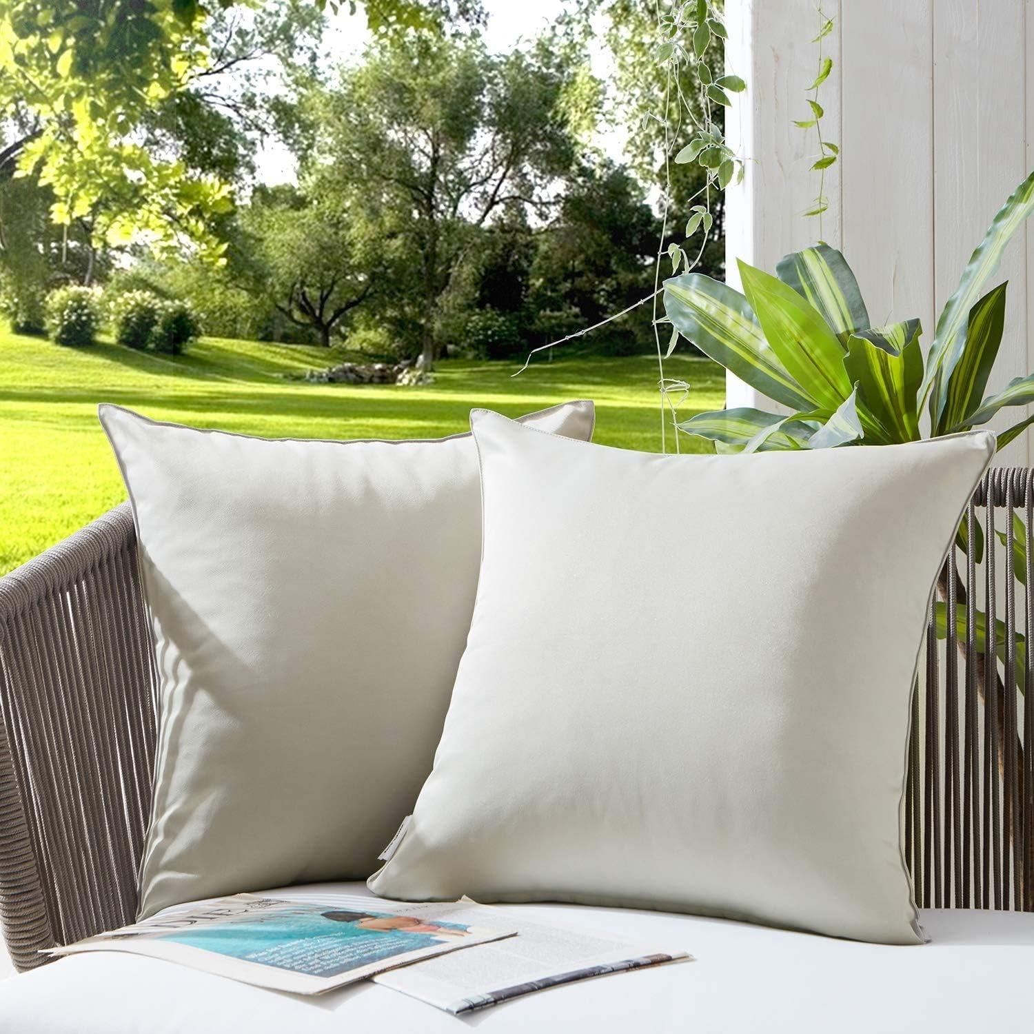 Waterproof Outdoor Garden Cushion Covers for outside Bench Sofa Chair Furniture 60X60Cm - Breathable Fabric - Washable Cover – Multi Purpose - Garden Couch Sofa (Beige)