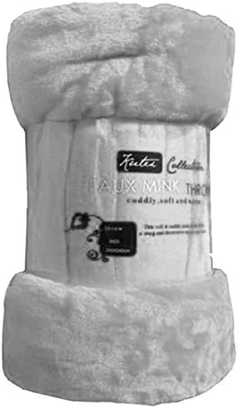 Fleece Faux Fur Roll Mink THROW Throws/Bed Blanket Beautiful Colours (Single, Silver)