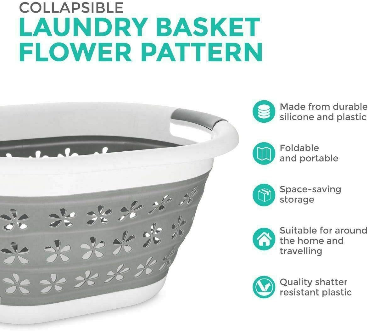 Large Collapsible Laundry Basket Washing Clothes Pop up Bin Foldable with Integrated Handles Space Saving Folding Multi Purpose Bin Storage Kitchen Garden