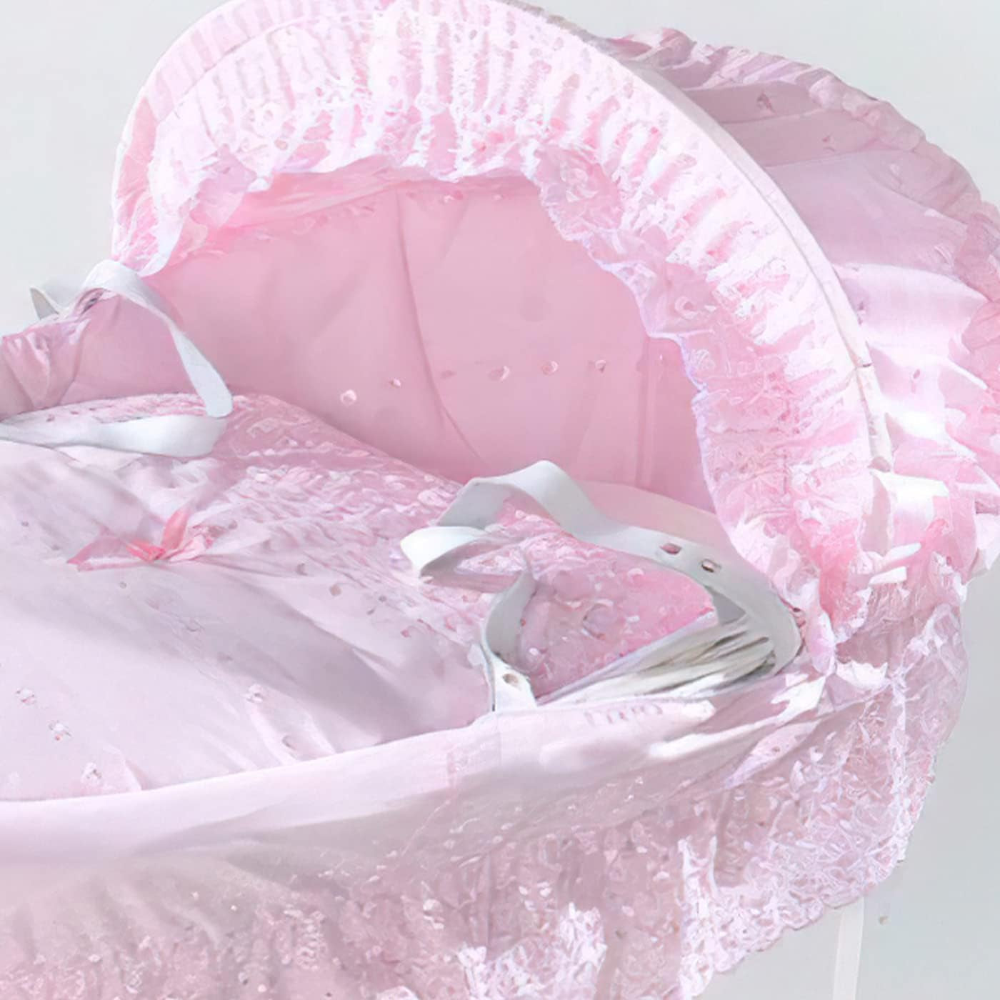 Isabella Alicia Designer Replacement Moses Basket Dressing Covers Set - Baby Broderie Anglaise Basket Spare Cover (NO MOSES BASKET) Included (Basket Side & Base Cover (Skirt) - Coverlet ) (Pink)