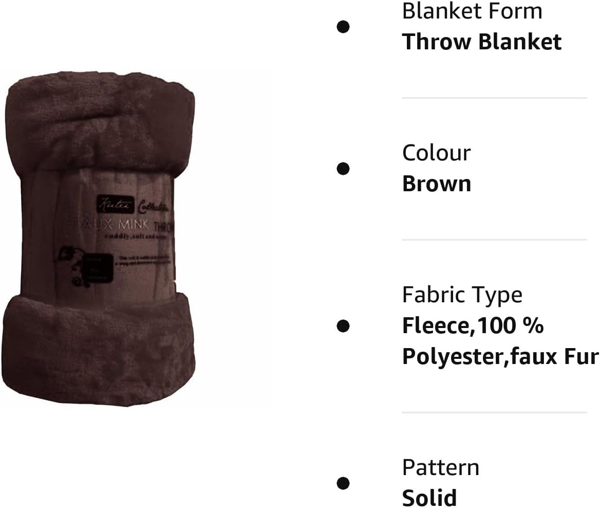 Fleece Faux Fur Roll Mink THROW Throws/Bed Blanket Beautiful Colours (Single, Brown)