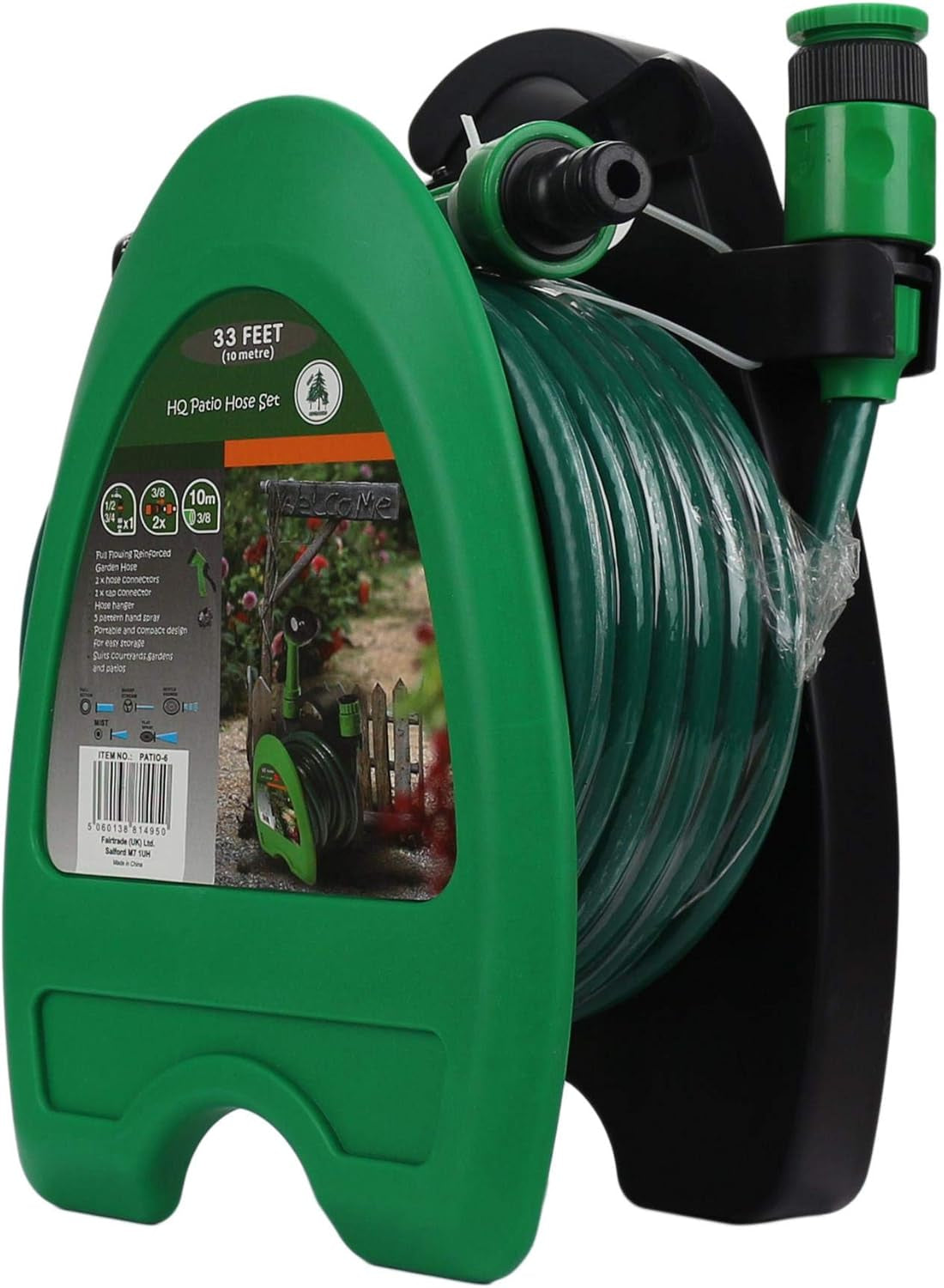 Trading Innovation 10 Meter Hose Pipe Set Mini Garden | Heavy Duty Flexible & Leak Proof | Watering Tangle Free Hose Pipe Reel Spray HQ Patio Set High Pressure Water Hose Spray (Green)
