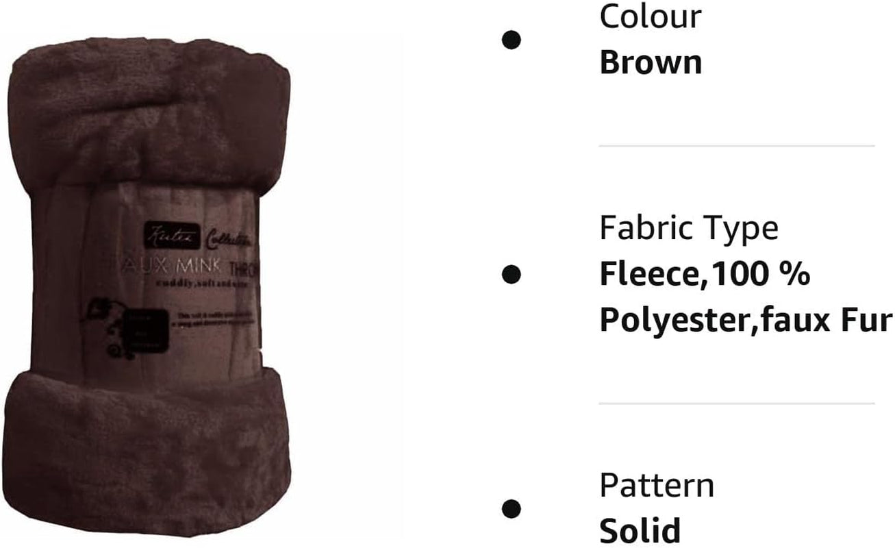 Fleece Faux Fur Roll Mink THROW Throws/Bed Blanket Beautiful Colours (King, Brown)