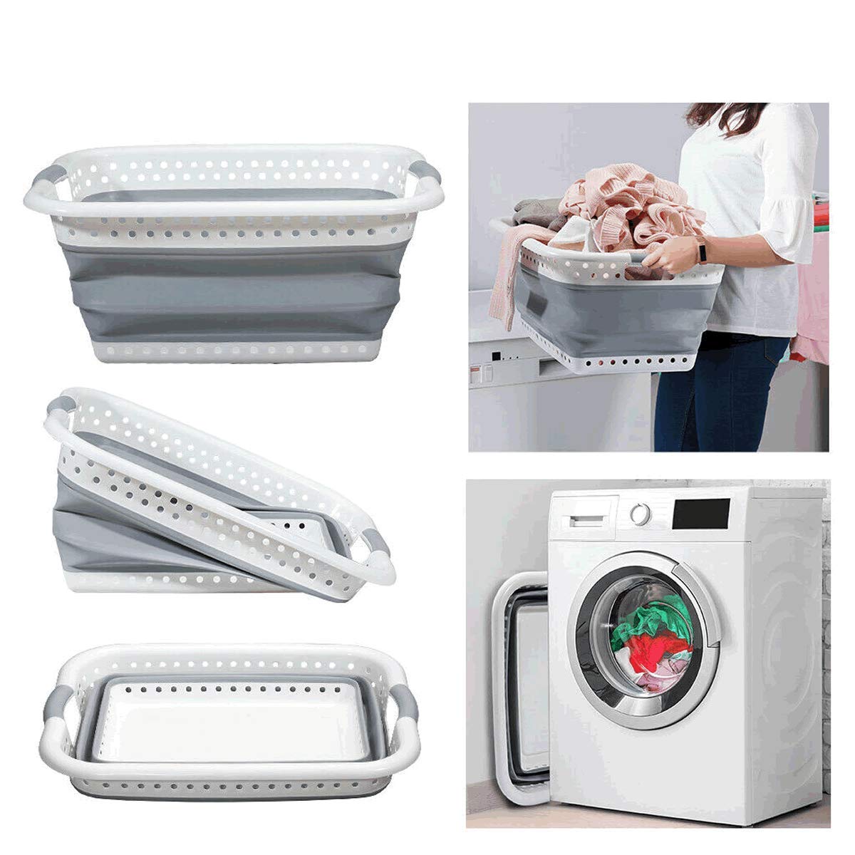 Home Essentials Inc Large Collapsible Plastic Laundry Basket - Foldable Pop-Up Laundry Basket - Square Space Saving Storage Container Organizer- Portable Plastic Laundry Basket with Handles