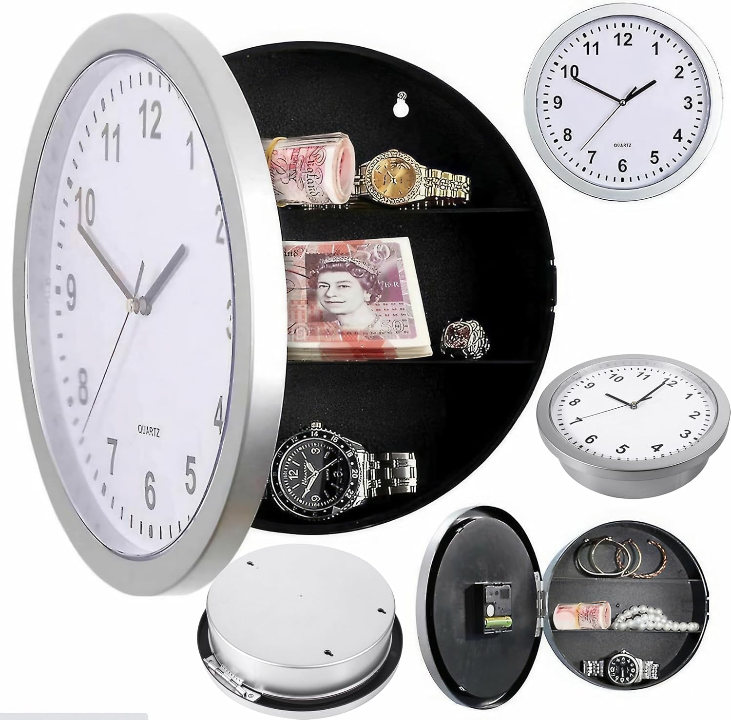 Secret Wall Clock Safe: Hidden Container for Stashing Money, Jewelry, and Valuables - Cash Storage Box for Kitchen, Man Cave - Concealed Storage Solution with Working Clock