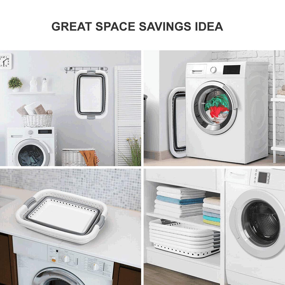 Home Essentials Inc Large Collapsible Plastic Laundry Basket - Foldable Pop-Up Laundry Basket - Square Space Saving Storage Container Organizer- Portable Plastic Laundry Basket with Handles