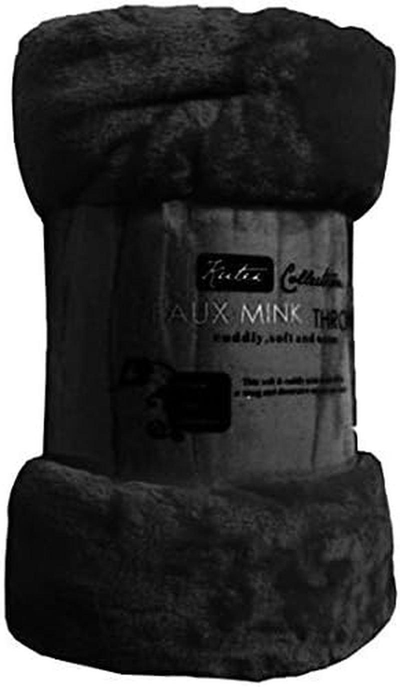 Fleece Faux Fur Roll Mink THROW Throws/Bed Blanket Beautiful Colours (Double, Black)