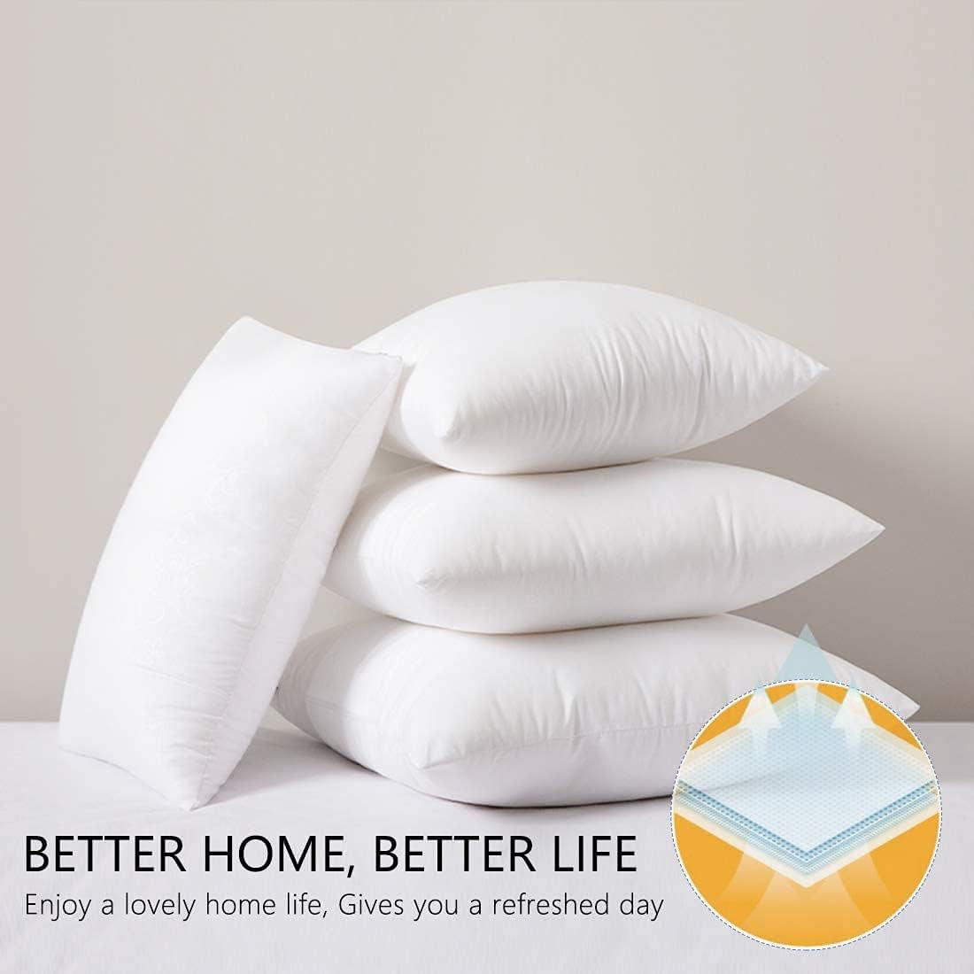 Deep Filled Cushion Inserts White Pads Bounce Back Hollow Virgin Fibre Fillers for Decorative Cushion Covers for Bed Sofa Outdoor Cushion Inners (27