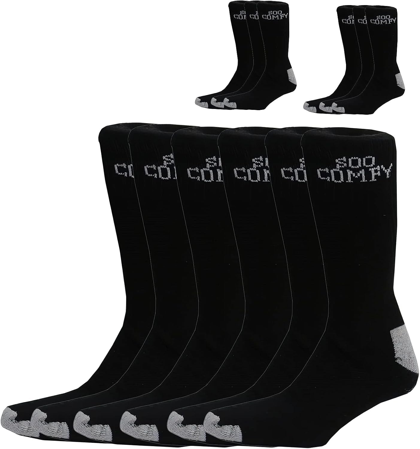 Black 12 Pairs Men Sport Socks Size 6-11 Breathable Thick Cotton Cushion Crew Compression Ankle Support - Outdoor Multipack Performance Hiking Trekking Walking Athletic Socks