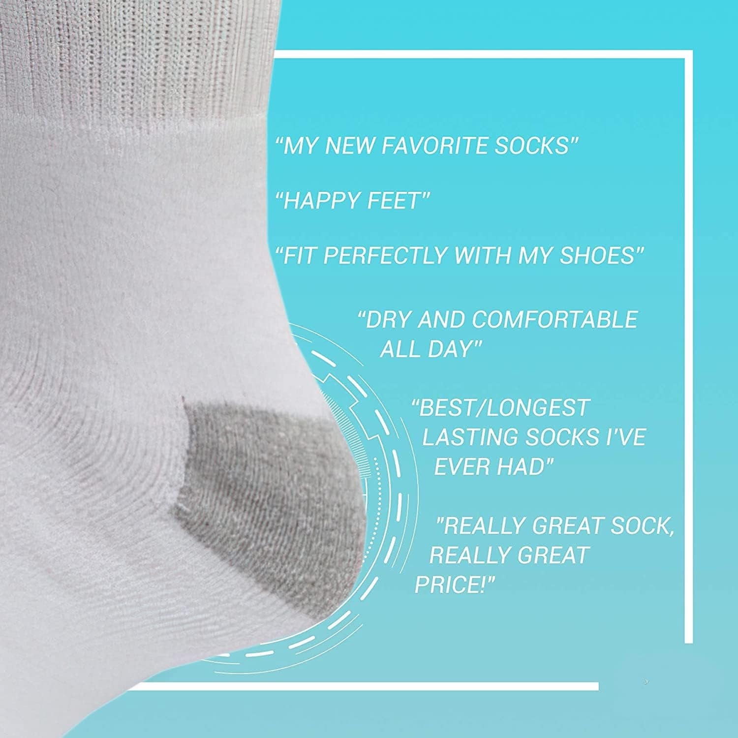 White 6 Pairs Men Sport Socks Size 6-11 Breathable Thick Cotton Cushion Crew Compression Ankle Support - Outdoor Multipack Performance Hiking Trekking Walking Athletic Socks