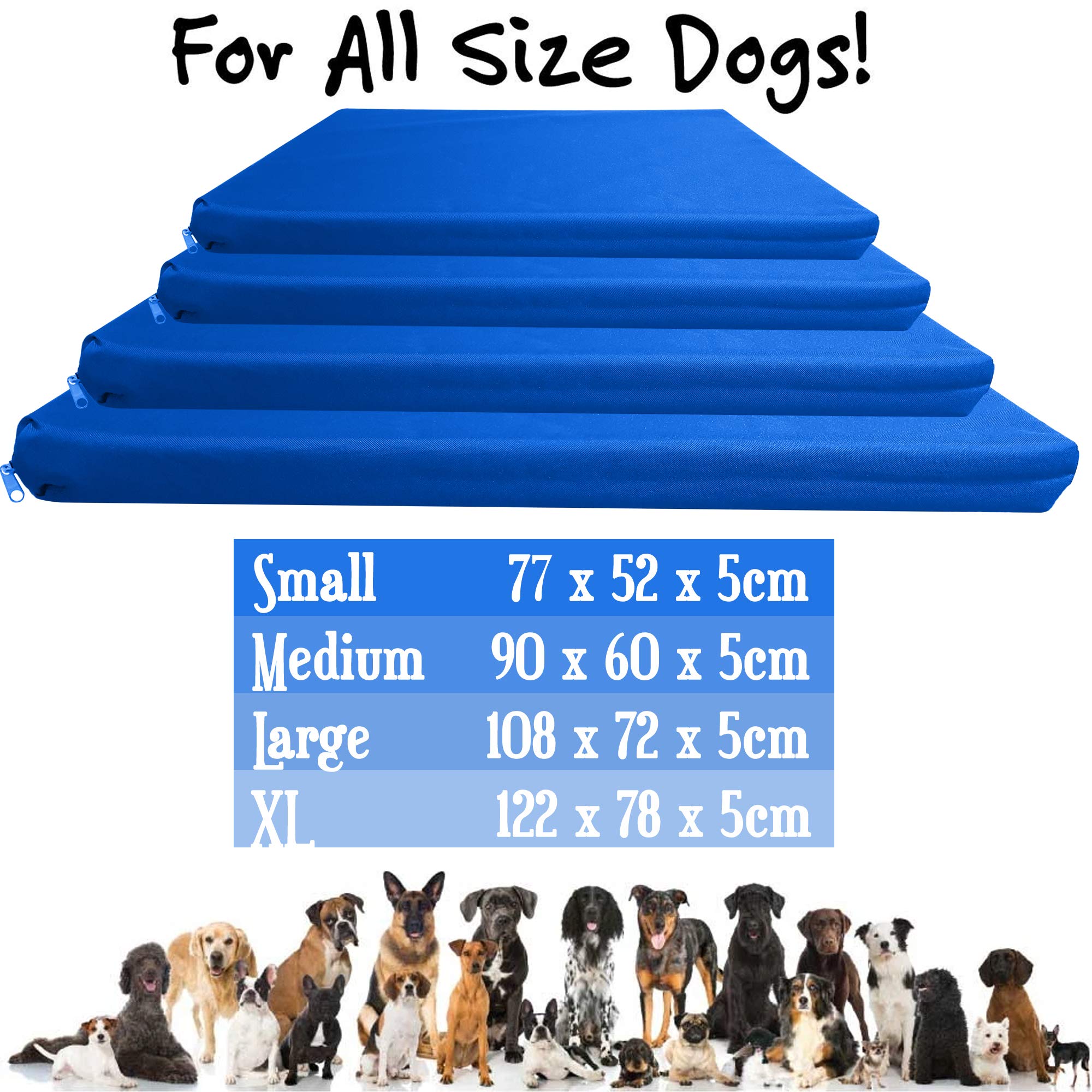 Strong, Sturdy and Waterproof Dog Bed, Premium High Density Foam, Durable Cool Washable Cover, Cushion Mattress for Dogs, Cats, Other Small and Big Pets, Great for Dogs Cats (Medium, Blue)