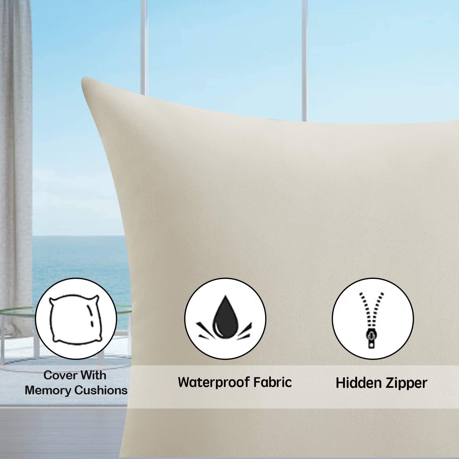 Waterproof Outdoor Garden Cushion Covers for outside Bench Sofa Chair Furniture 60X60Cm - Breathable Fabric - Washable Cover – Multi Purpose - Garden Couch Sofa (Beige)