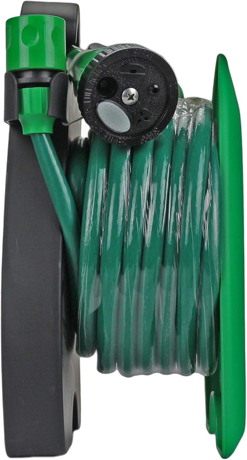 Trading Innovation 10 Meter Hose Pipe Set Mini Garden | Heavy Duty Flexible & Leak Proof | Watering Tangle Free Hose Pipe Reel Spray HQ Patio Set High Pressure Water Hose Spray (Green)