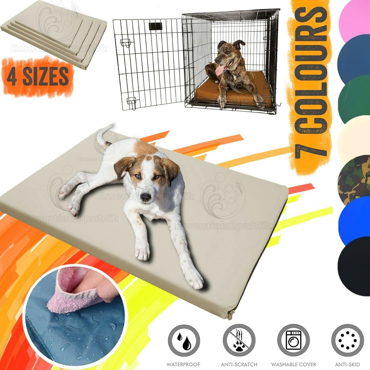 Waterproof Dog Cage Mat FR Approved Heavy Duty Mattress Outdoor Crate Bed Pad (Large (108X72X5Cm), Black)