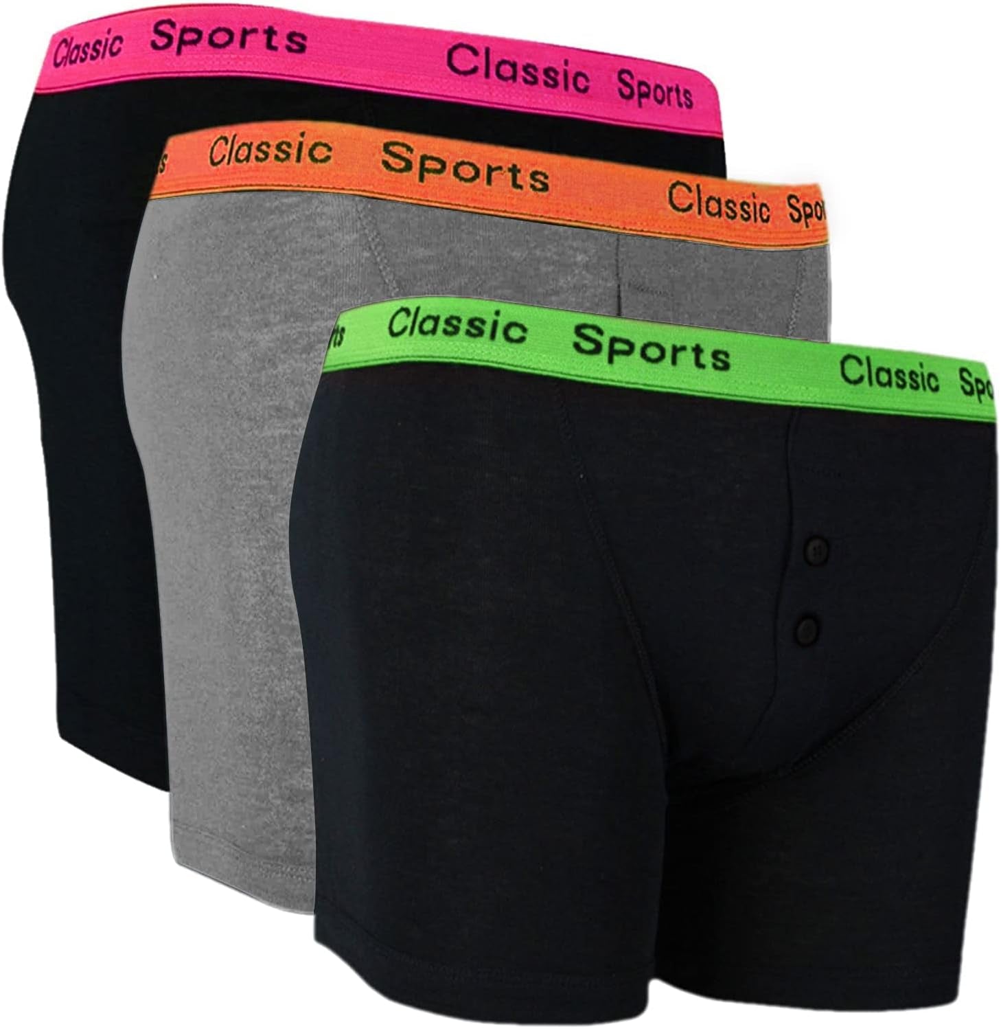 Men'S Cotton Trunks 3 Pack, Neon Bright Fluorescent Stretchy Soft Fitted Boxer Pants, Classic Fit Underwear, Comfortable Boxer Shorts