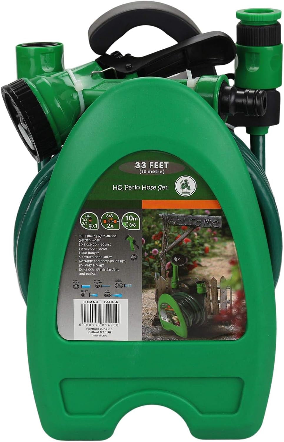 Trading Innovation 10 Meter Hose Pipe Set Mini Garden | Heavy Duty Flexible & Leak Proof | Watering Tangle Free Hose Pipe Reel Spray HQ Patio Set High Pressure Water Hose Spray (Green)
