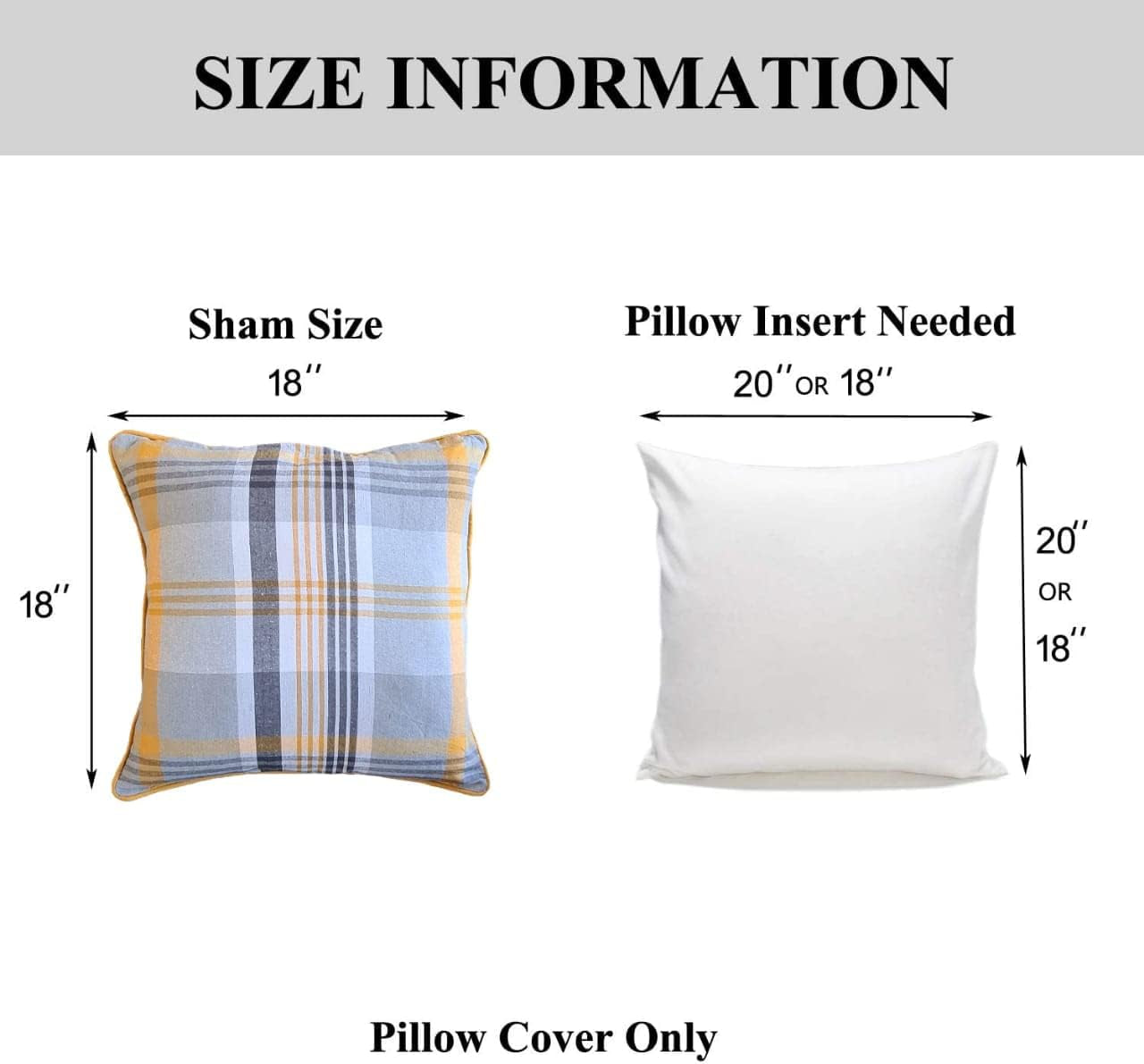Tartan Check Plaid Design, Tartan Cushion with Covers, Cotton Tartan Scottish Checked Edge Cushion, Striped Decorative Pillowcase for Home Sofa Bedroom Living (Pack of 2) (24X24, Yellow)