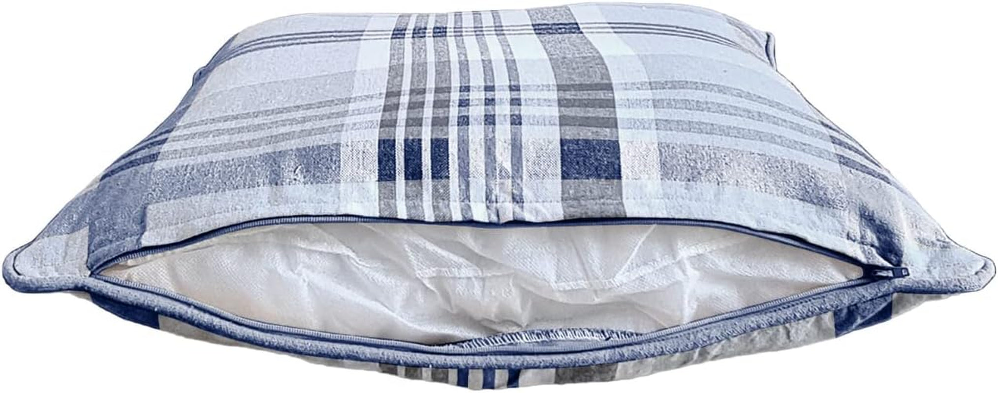 Tartan Check Plaid Design, Tartan Cushion with Covers, Cotton Tartan Scottish Checked Edge Cushion, Striped Decorative Pillowcase for Home Sofa Bedroom Living (Pack of 2) (24X24, Blue)