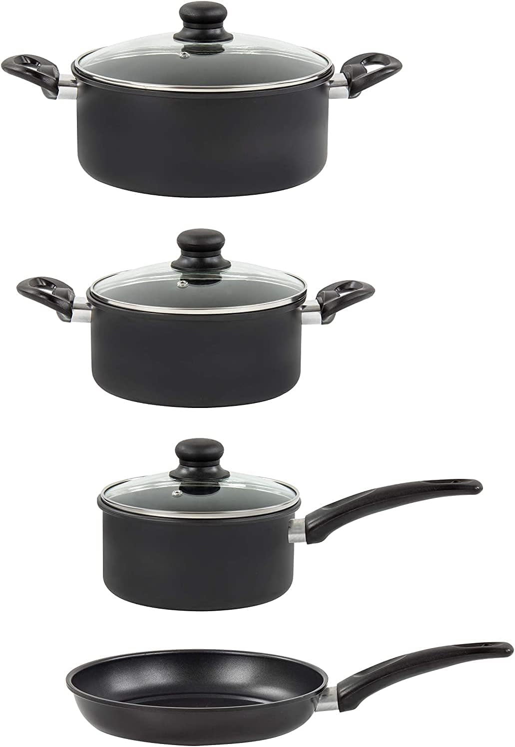 7Pcs Nonstick Cookware Set Carbon Steel Induction Pots & Pans Set with Glass Lids (Stockpots with Lid, Saucepan with Lid, Frying Pan)
