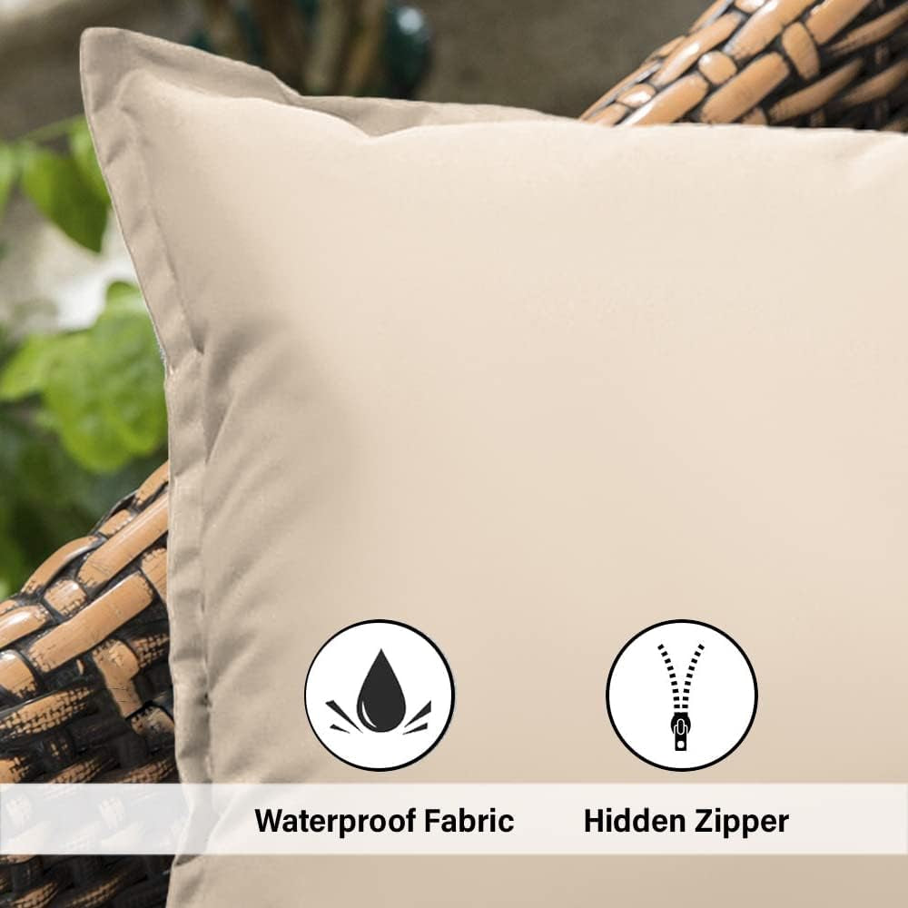 Waterproof Indoor Outdoor Garden Cushion Filled Covers for outside Bench Sofa Chair Furniture - Breathable Fabric - Washable Cover – Multi Purpose - Garden Couch Sofa (Beige, 60Cm X 60Cm - 23