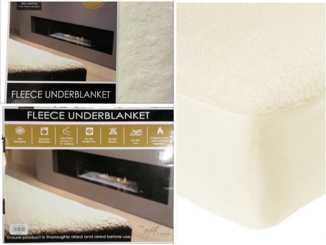 Extra Deep Fleece Mattress Protector Warm Underblanket Fitted Sheet Bed Cover (Double- 137Cm X 193Cm + 30 Cm)