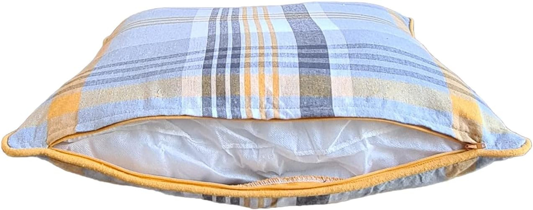 Tartan Check Plaid Design, Tartan Cushion with Covers, Cotton Tartan Scottish Checked Edge Cushion, Striped Decorative Pillowcase for Home Sofa Bedroom Living (Pack of 2) (24X24, Yellow)