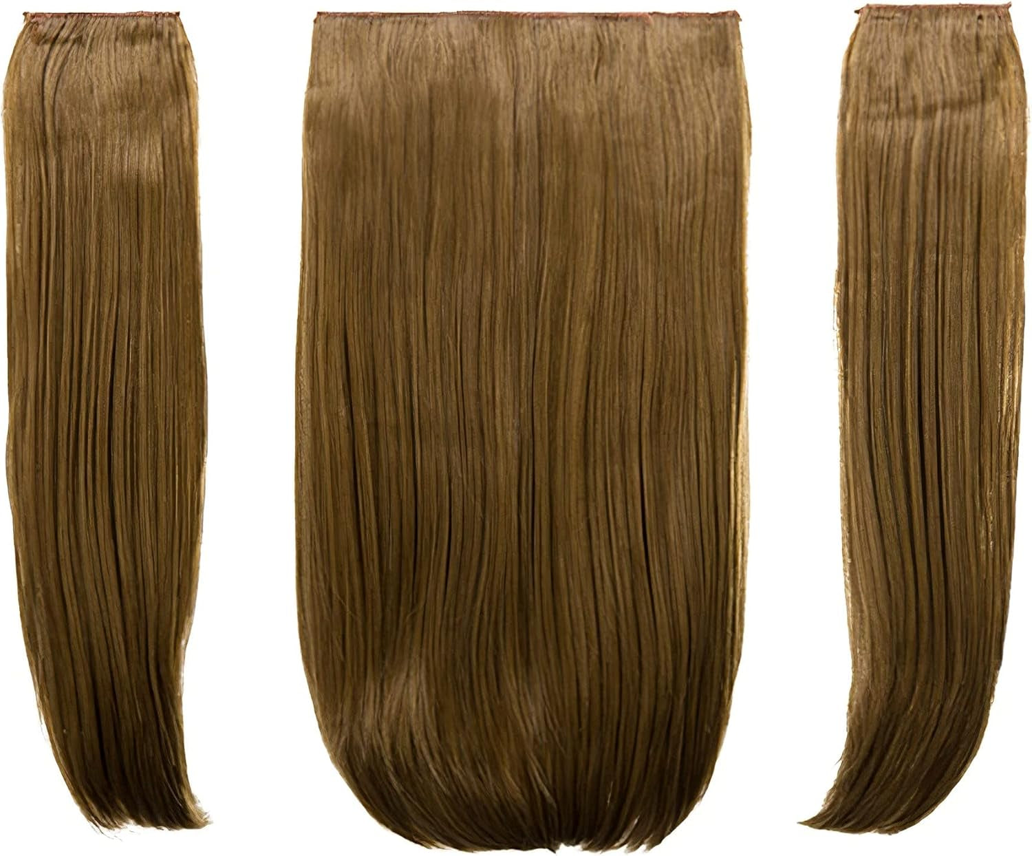 18″ Three Pieces Straight Clip in Hair Extension Heat Resistant Synthetic Hair - 8 Weft Clip - 200 Gram Hair Extension Completely Natural (Butterscotch)