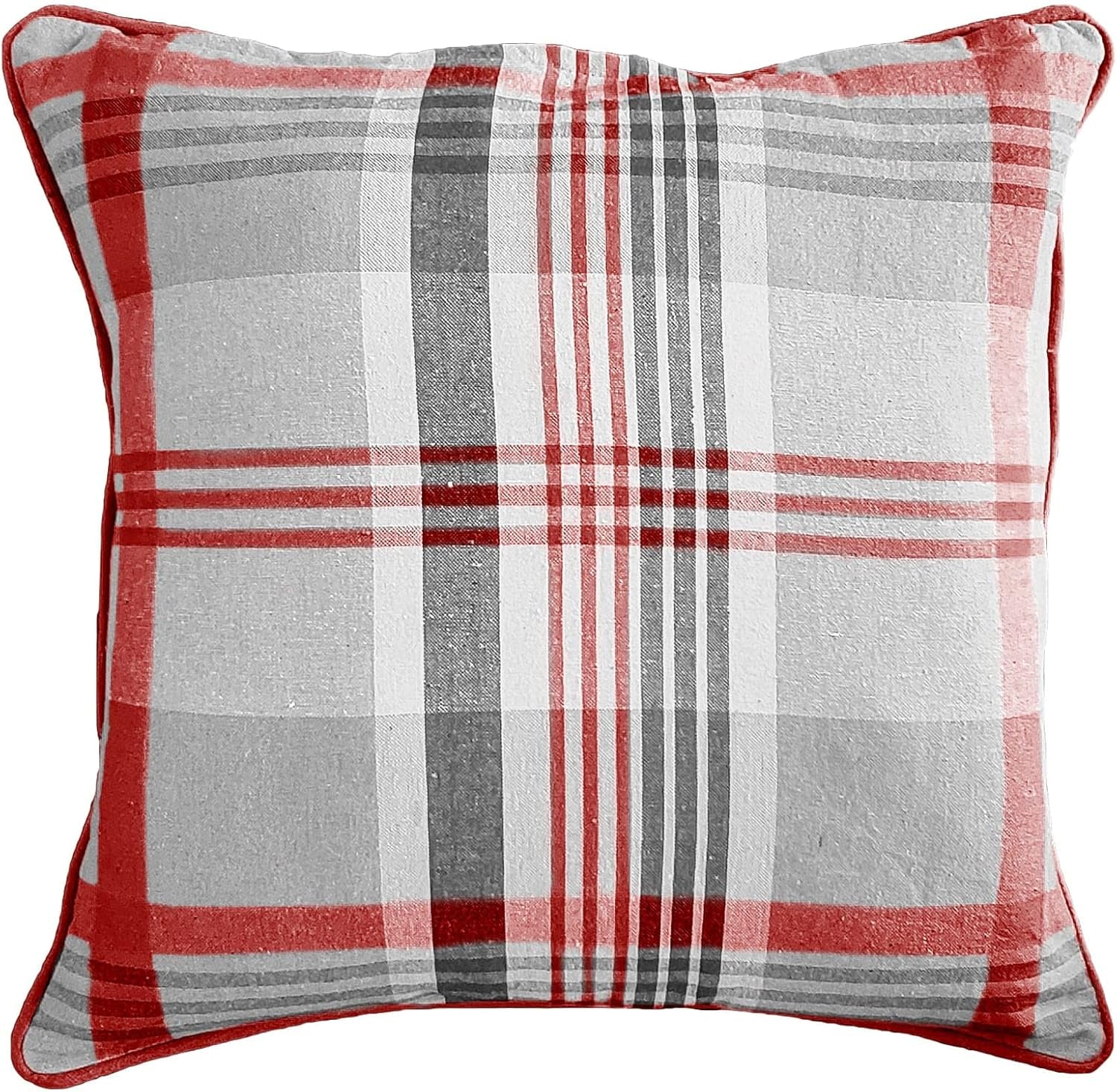 Tartan Check Plaid Design, Tartan Cushion with Covers, Cotton Tartan Scottish Checked Edge Cushion, Striped Decorative Pillowcase for Home Sofa Bedroom Living (Pack of 2) (24X24, Pink)