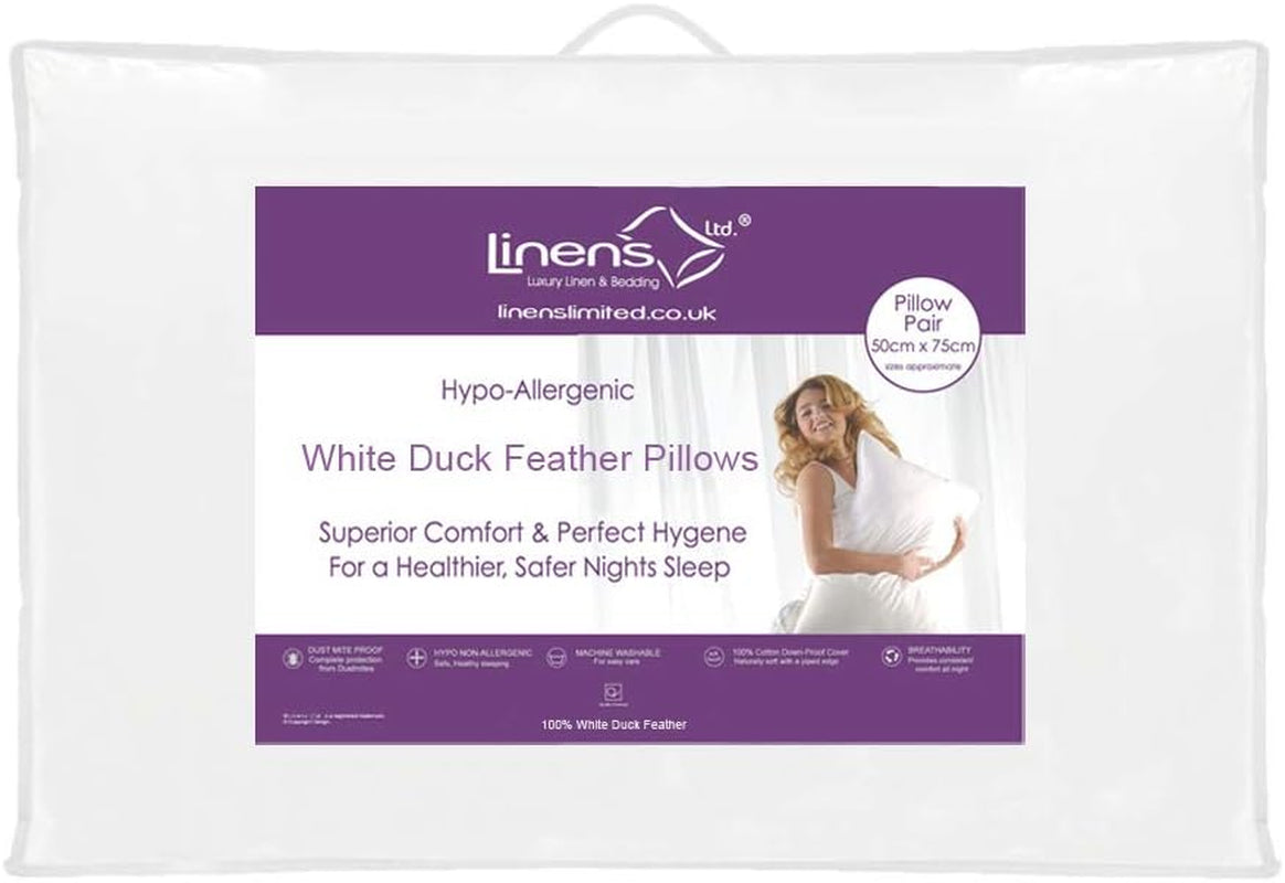 Natural White Duck Feather Pillows, 2 Pack
