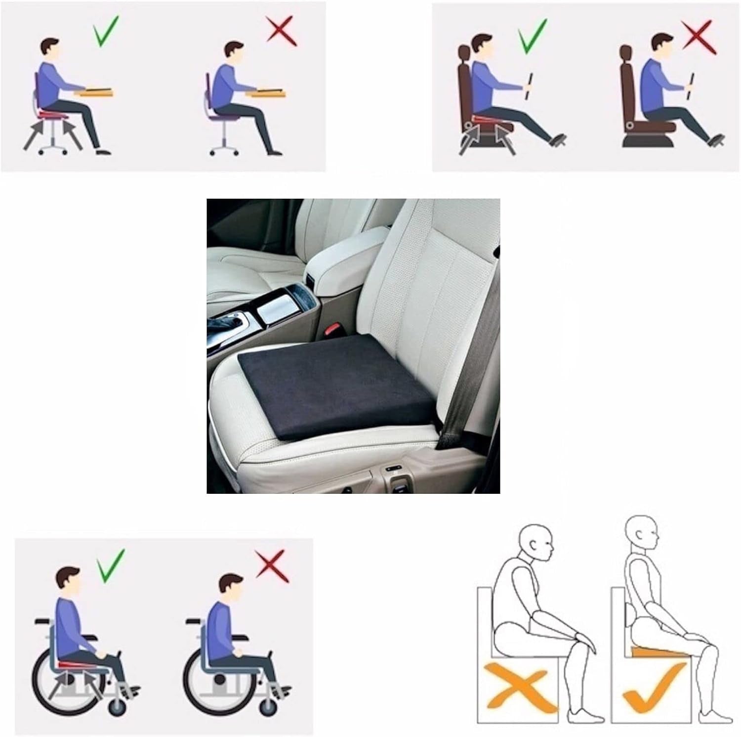 Memory Foam Wedge Cushion for Back Support, Pain Relief Posture Correction and Height Boost | Orthopaedic Seat Pad with Washable, Breathable 3D Mesh Cover - with anti Slip Bottom (Black)