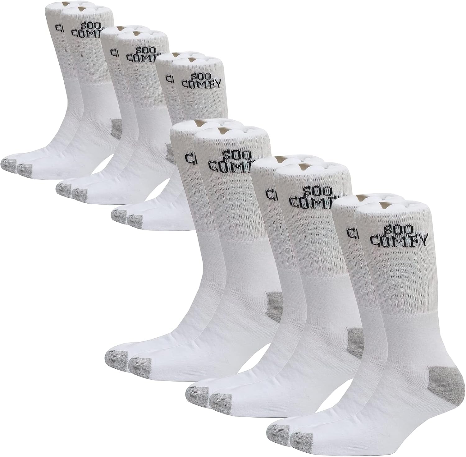 White 6 Pairs Men Sport Socks Size 6-11 Breathable Thick Cotton Cushion Crew Compression Ankle Support - Outdoor Multipack Performance Hiking Trekking Walking Athletic Socks