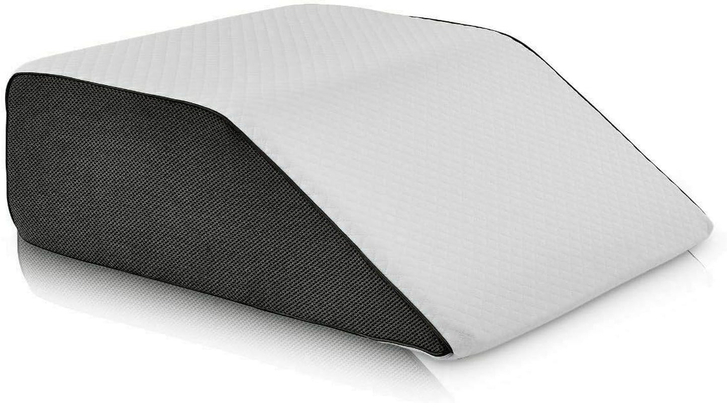 Leg Elevation Pillow with Full Memory Foam Top, Leg Rest Elevating Foam Wedge Relieves and Recovers Foot and Ankle Injury, Leg Pain, Hip and Knee Pain, Improves Blood Circulation (White/Grey)