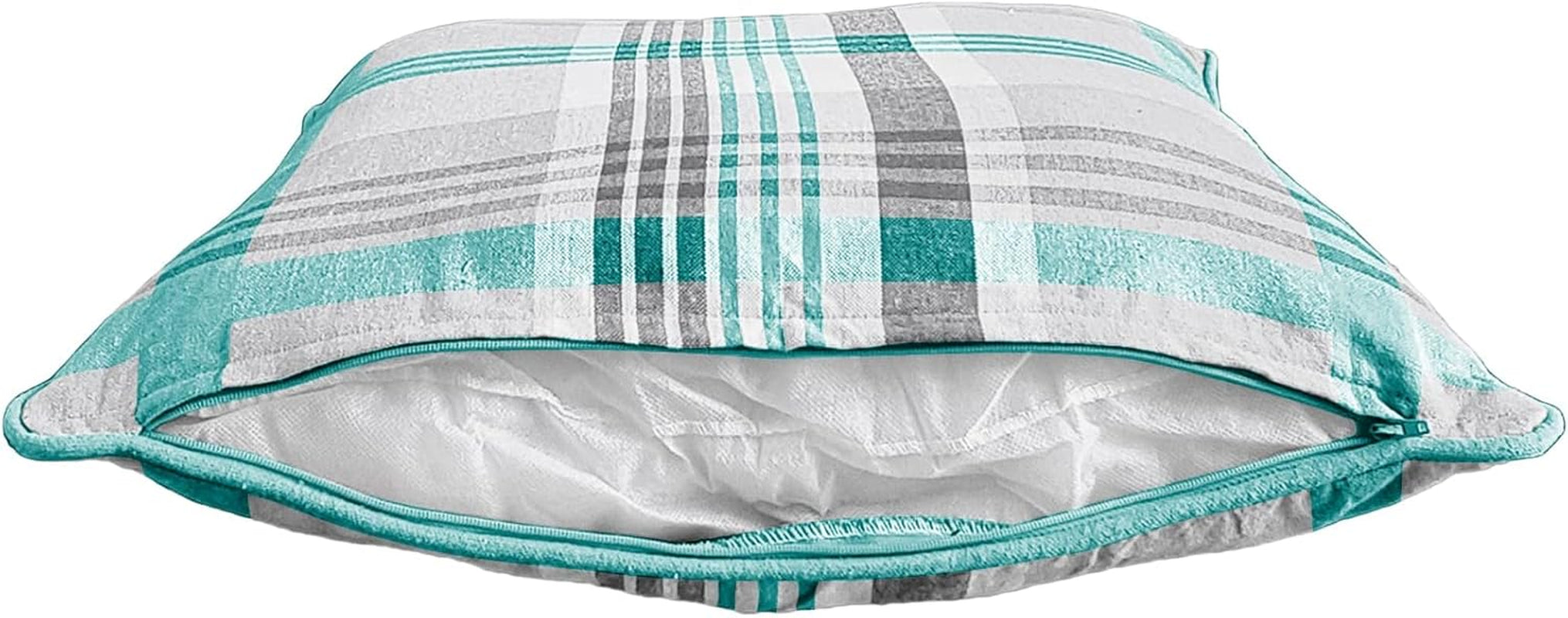 Tartan Check Plaid Design, Tartan Cushion with Covers, Cotton Tartan Scottish Checked Edge Cushion, Striped Decorative Pillowcase for Home Sofa Bedroom Living (Pack of 2) (18X18, Teal)