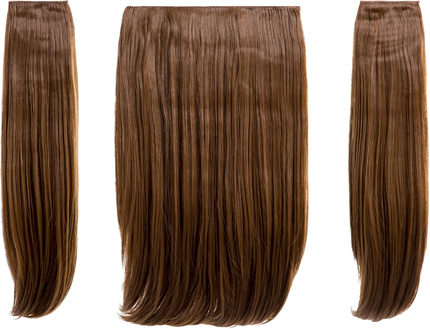 18″ Three Pieces Straight Clip in Hair Extension Heat Resistant Synthetic Hair - 8 Weft Clip - 200 Gram Hair Extension Completely Natural (Butterscotch)