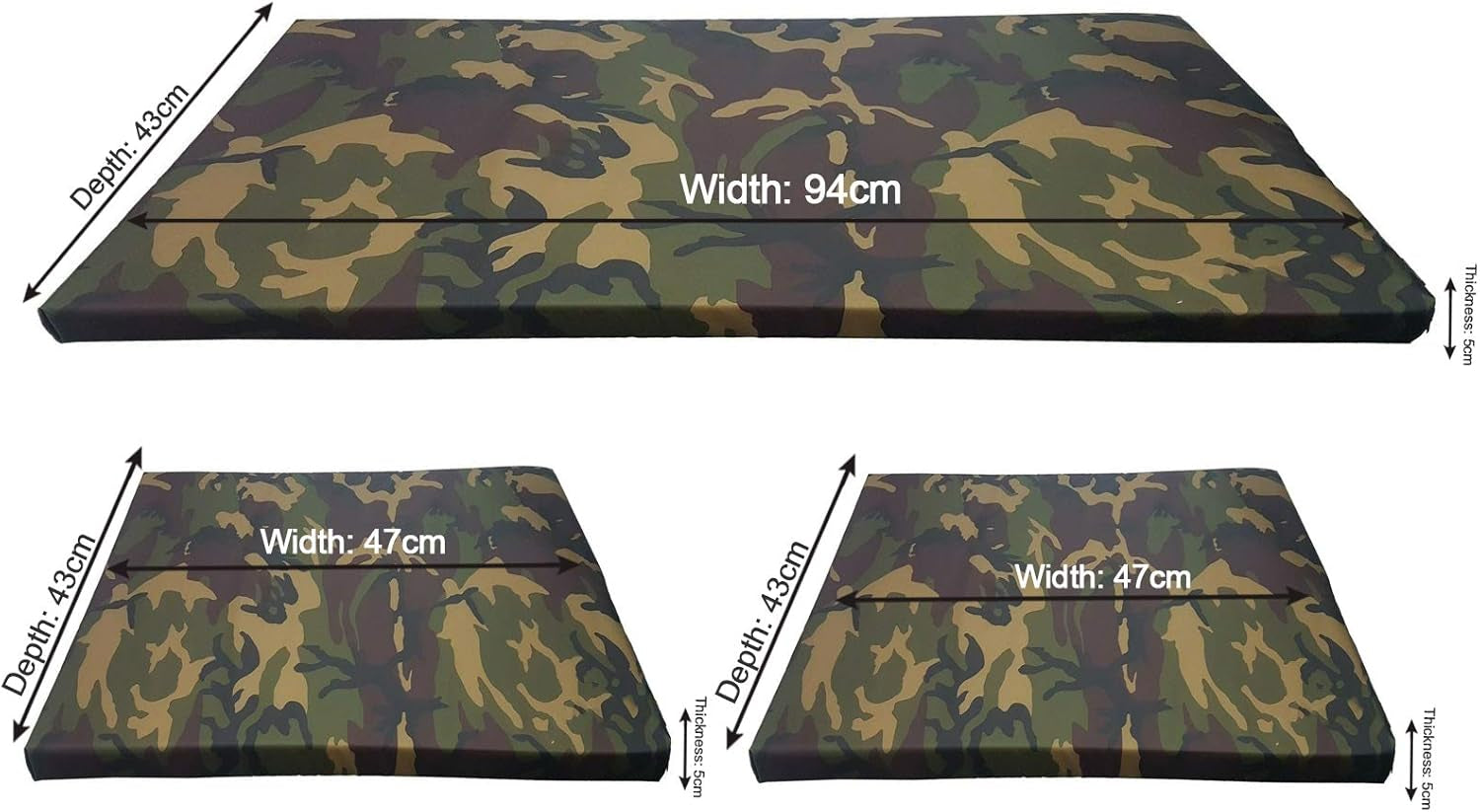 Replacement 3Pc Cushions | Outdoor Seat Cushion Pads for Rattan Furniture | Water Resistant Patio Furniture Chair Padding | Lightweight and Durable (Camouflage)