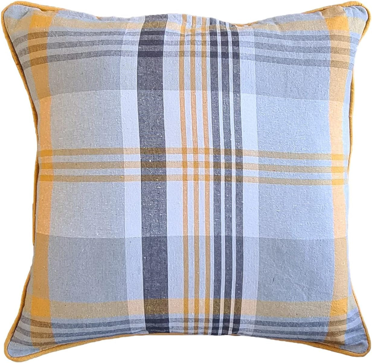 Tartan Check Plaid Design, Tartan Cushion with Covers, Cotton Tartan Scottish Checked Edge Cushion, Striped Decorative Pillowcase for Home Sofa Bedroom Living (Pack of 2) (18X18, Yellow)