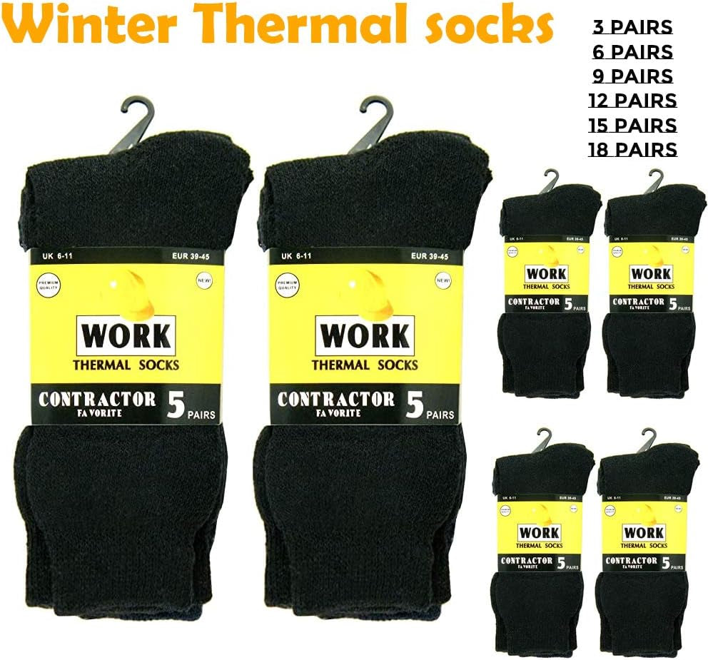 Work Socks Work Thermal Socks 5 Pairs Contractor Favourite Mens Thermal Winter Warm Thick Contrast Heel Toe 6-12 (5 Pairs)