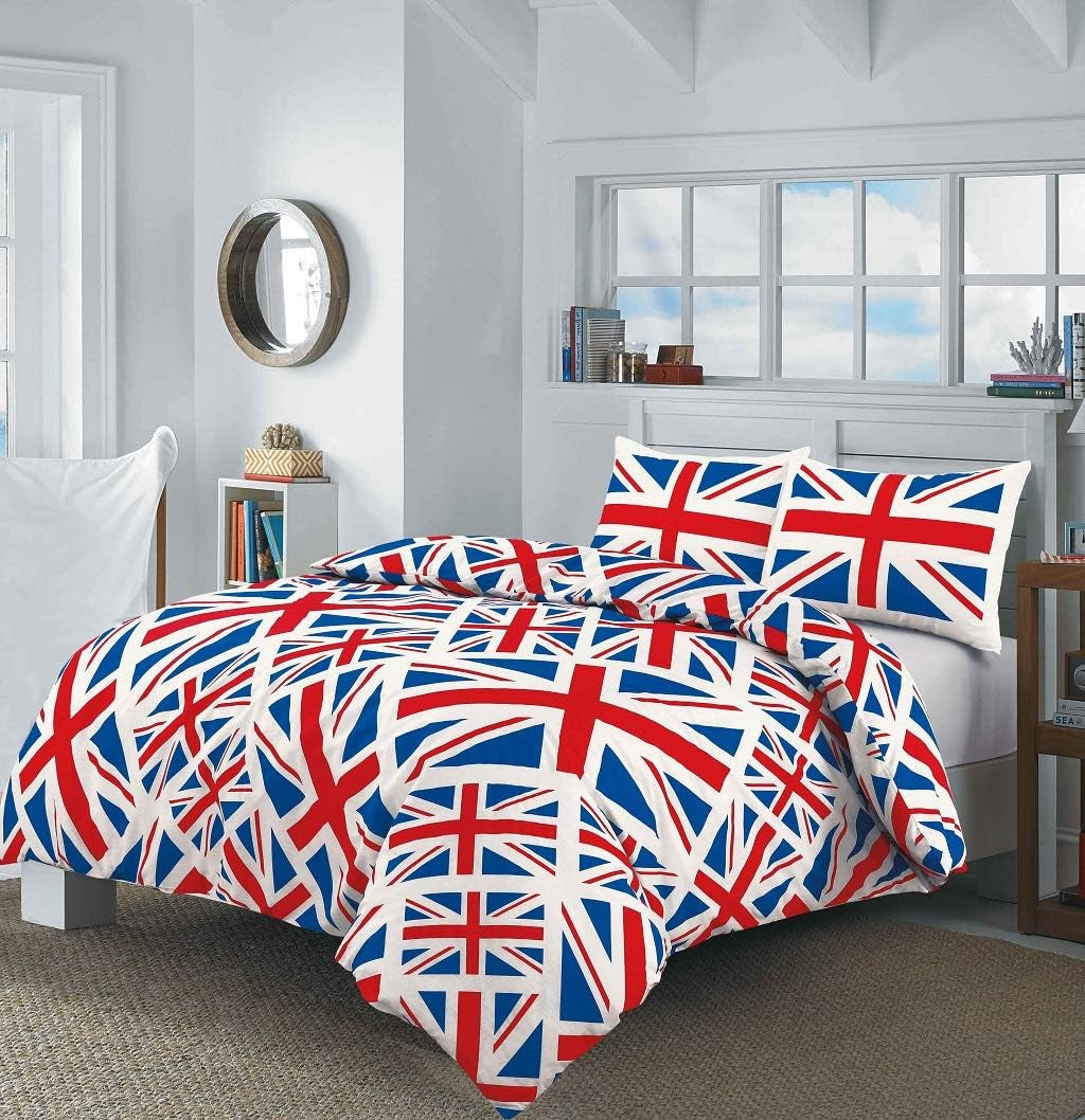 Union Jack England Reversible Bedding- UK Flag Bedding Set for Kids Adults Geometric Ultra Soft Bedding Bed Set- UK Themed Bedding Set (Black, Double)