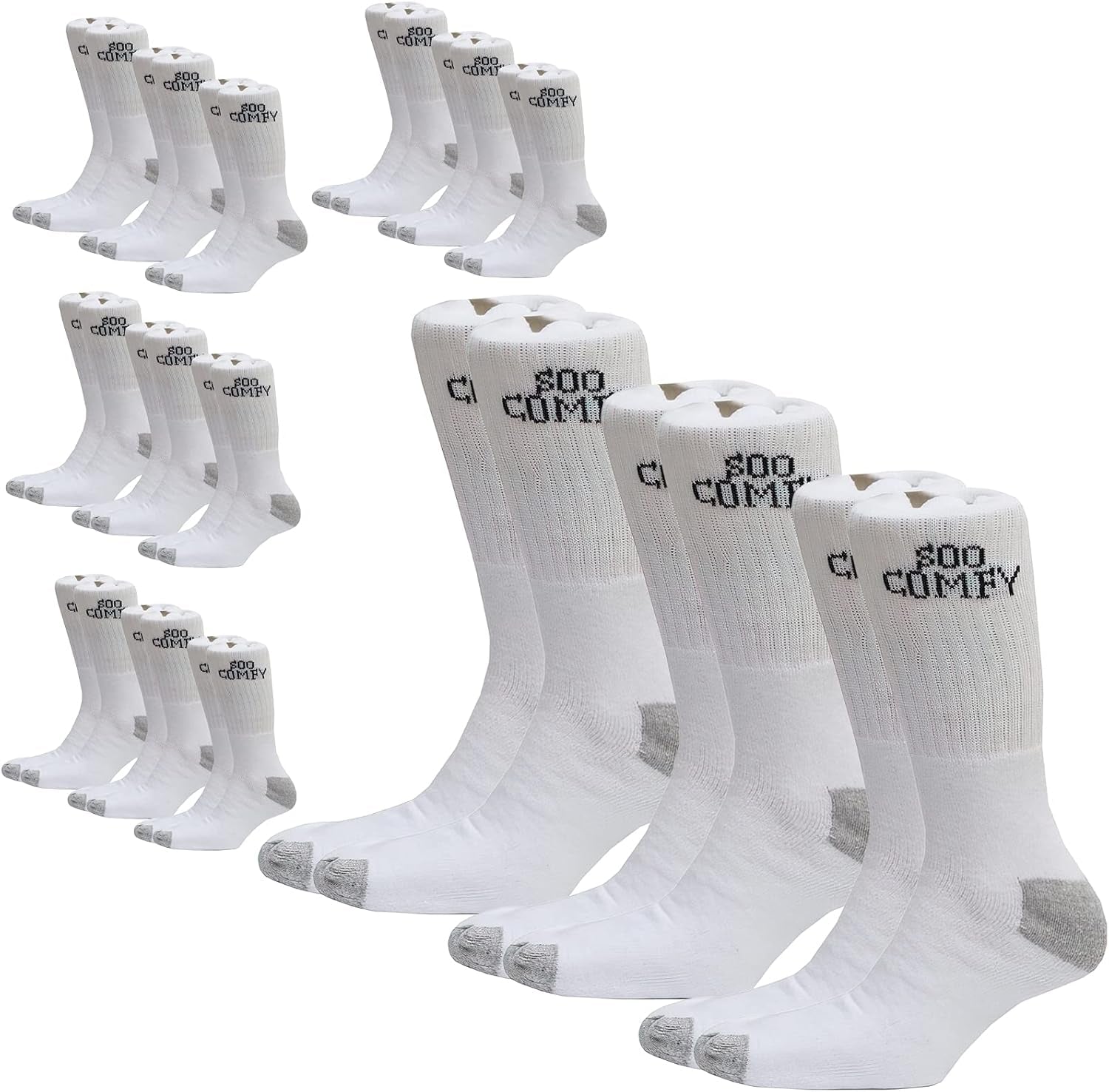 White 15 Pairs Men Sport Socks Size 6-11 Breathable Thick Cotton Cushion Crew Compression Ankle Support - Outdoor Multipack Performance Hiking Trekking Walking Athletic Socks