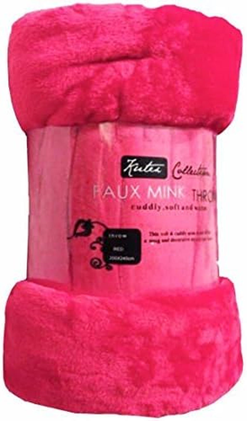 Fleece Faux Fur Roll Mink THROW Throws/Bed Blanket Beautiful Colours (Single, Fucshia Pink)