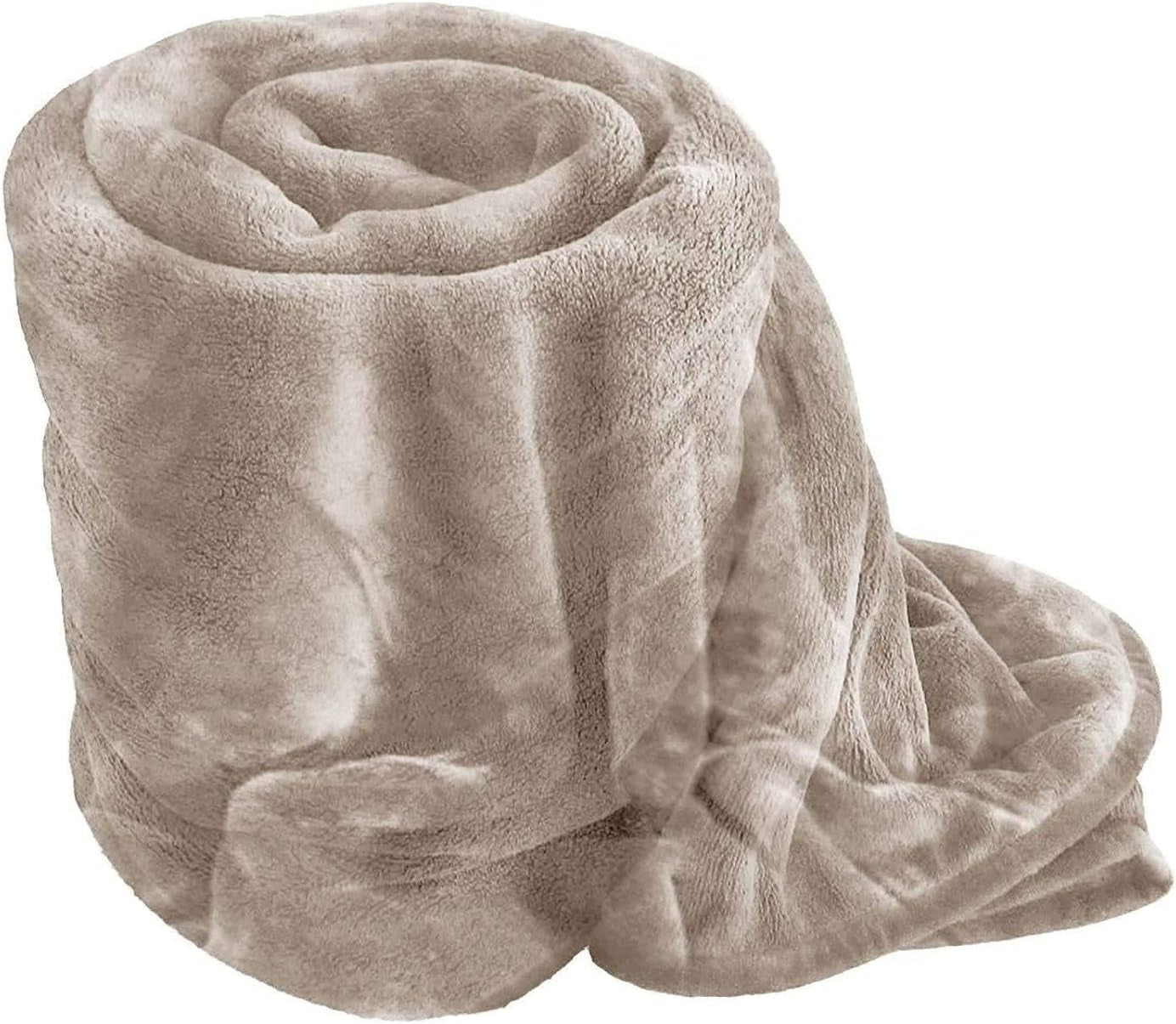 Fleece Faux Fur Roll Mink THROW Throws/Bed Blanket Beautiful Colours (Double, Tan)