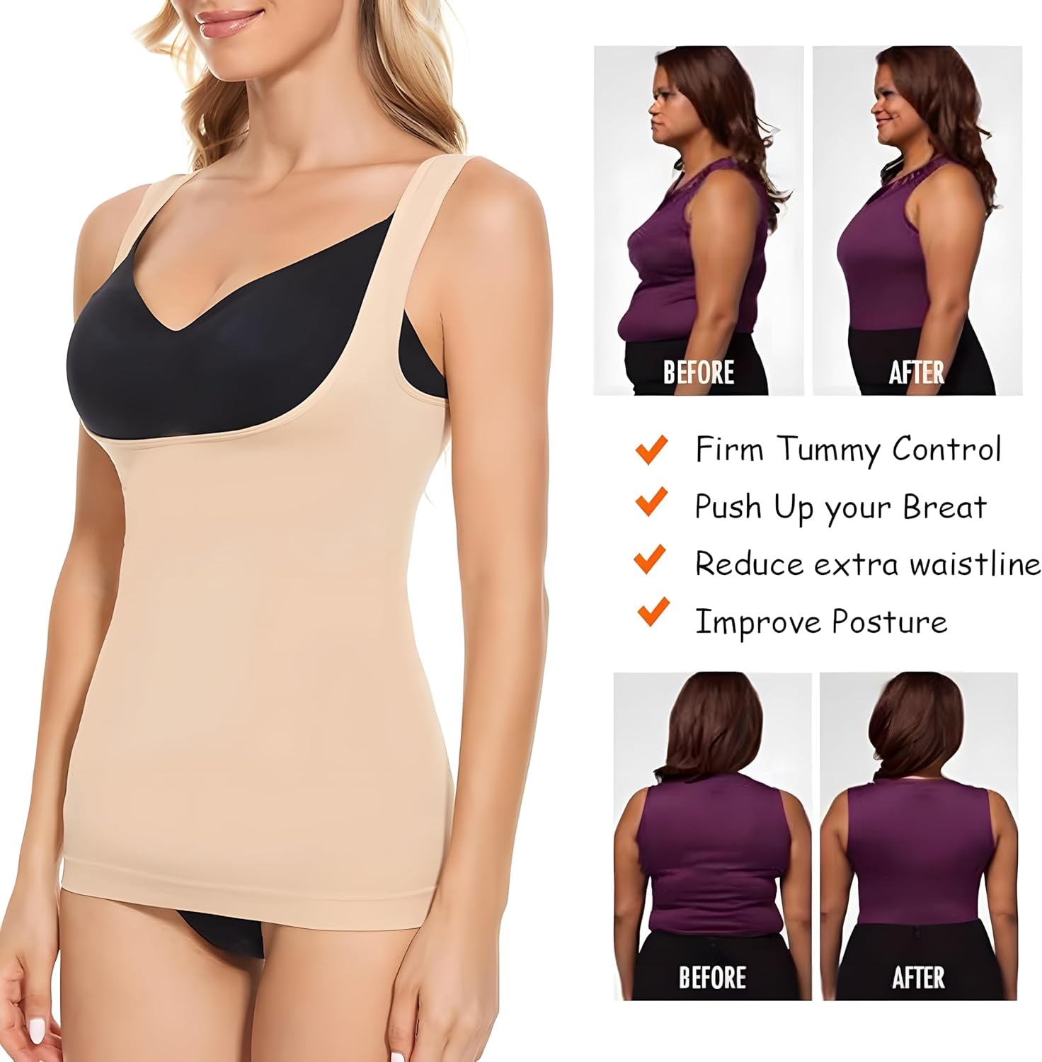 Women'S Open Bust Shapewear Smoothing Vest Seamless Tummy Control Body Compression Shaper Tanks Vest Tops Cami Shaper