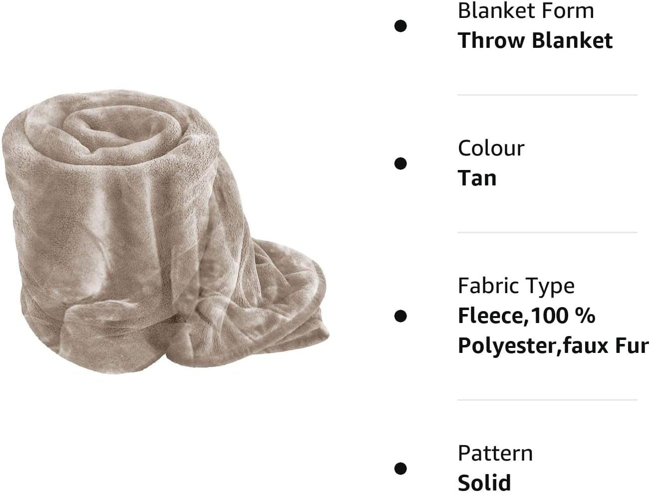 Fleece Faux Fur Roll Mink THROW Throws/Bed Blanket Beautiful Colours (Double, Tan)