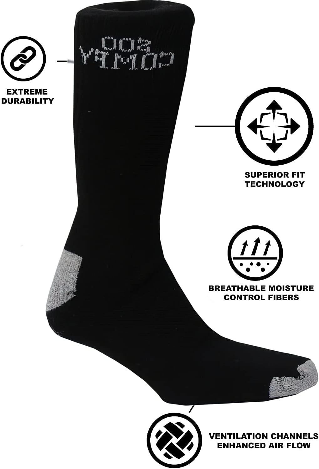 Black 15 Pairs Men Sport Socks Size 6-11 Breathable Thick Cotton Cushion Crew Compression Ankle Support - Outdoor Multipack Performance Hiking Trekking Walking Athletic Socks