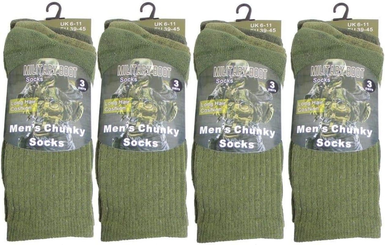 3-18 Pairs Mens Army Hiking Military Boot Socks Thermal Warm Crew Winter Boot Sock for Men High Performance Toe 6-12 (3 Pairs)